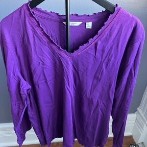 Liz Claiborne Purple Long Sleeve V-Neck Top 2XL